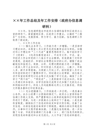 ××年工作总结及年工作安排（政府办信息调研科）