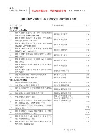 XXXX年有色金属标准工作会议预安排