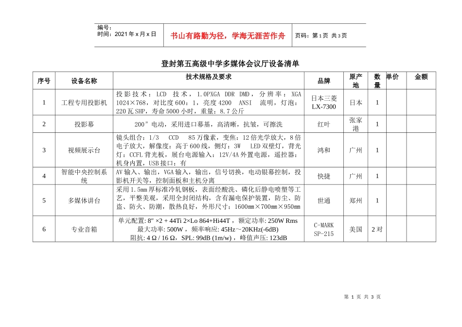专业多媒体会议厅设备清单(1)doc-专业多媒体会议厅设_第1页