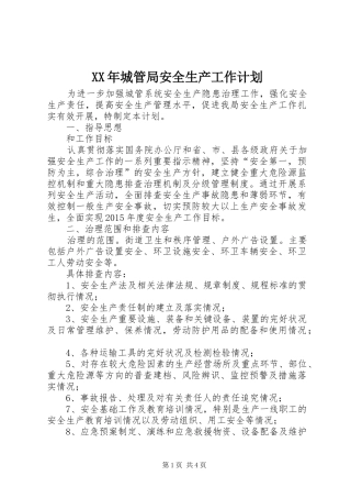 XX年城管局安全生产工作计划