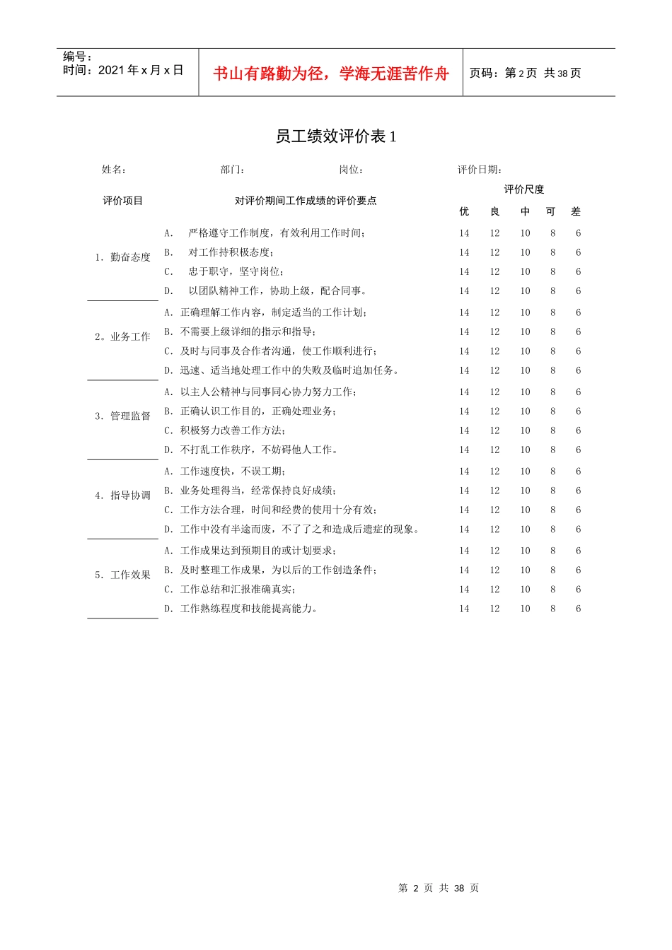 员工绩效评价表汇总_第2页
