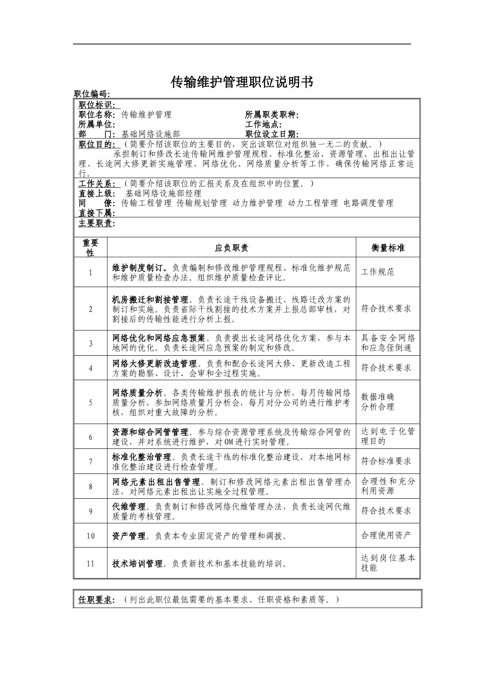 传输维护管理岗位说明书_第1页