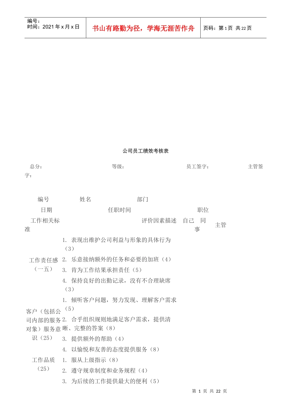 公司员工绩效考核表_第1页