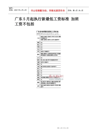 广东5月起执行新最低工资标准加班工资不包括