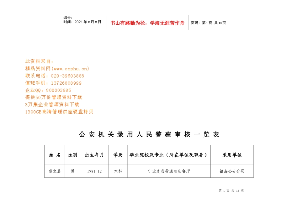 公安机关录用人民警察审核表_第1页