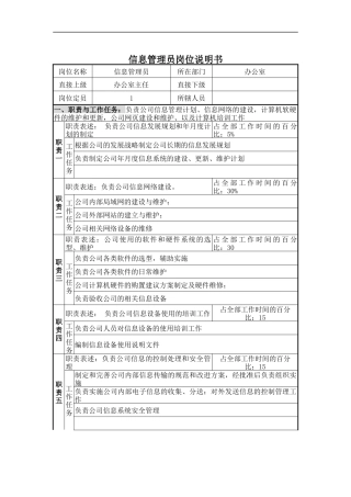 信息管理员岗位说明书