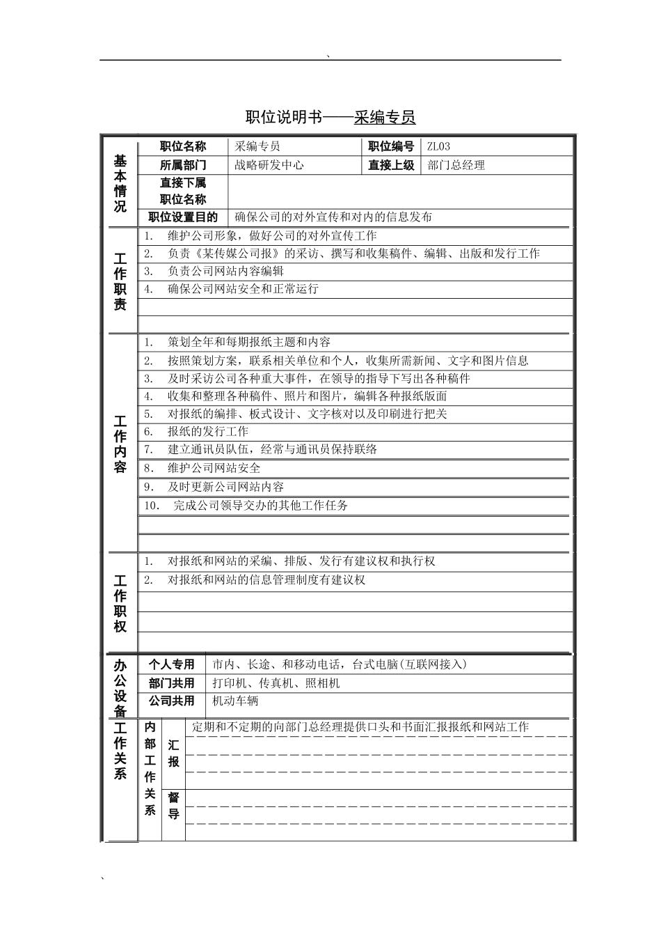 岗位说明书——采编专员_第1页