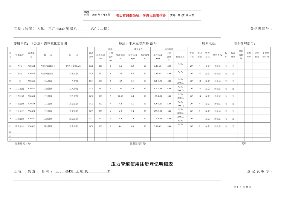 压力管道使用注册登记明细表_第2页