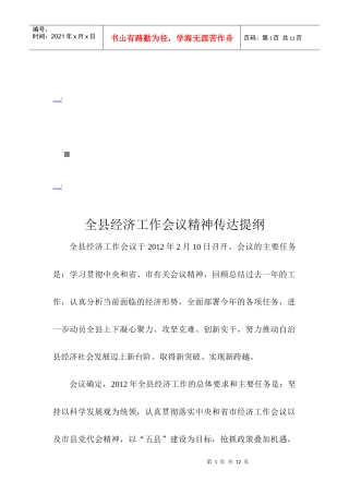 全县经济工作会议精神的传达