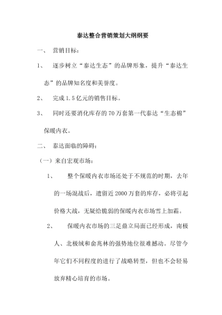某品牌保暖内衣整合营销策划纲要
