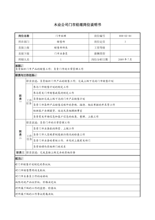 木业公司门市经理岗位说明书