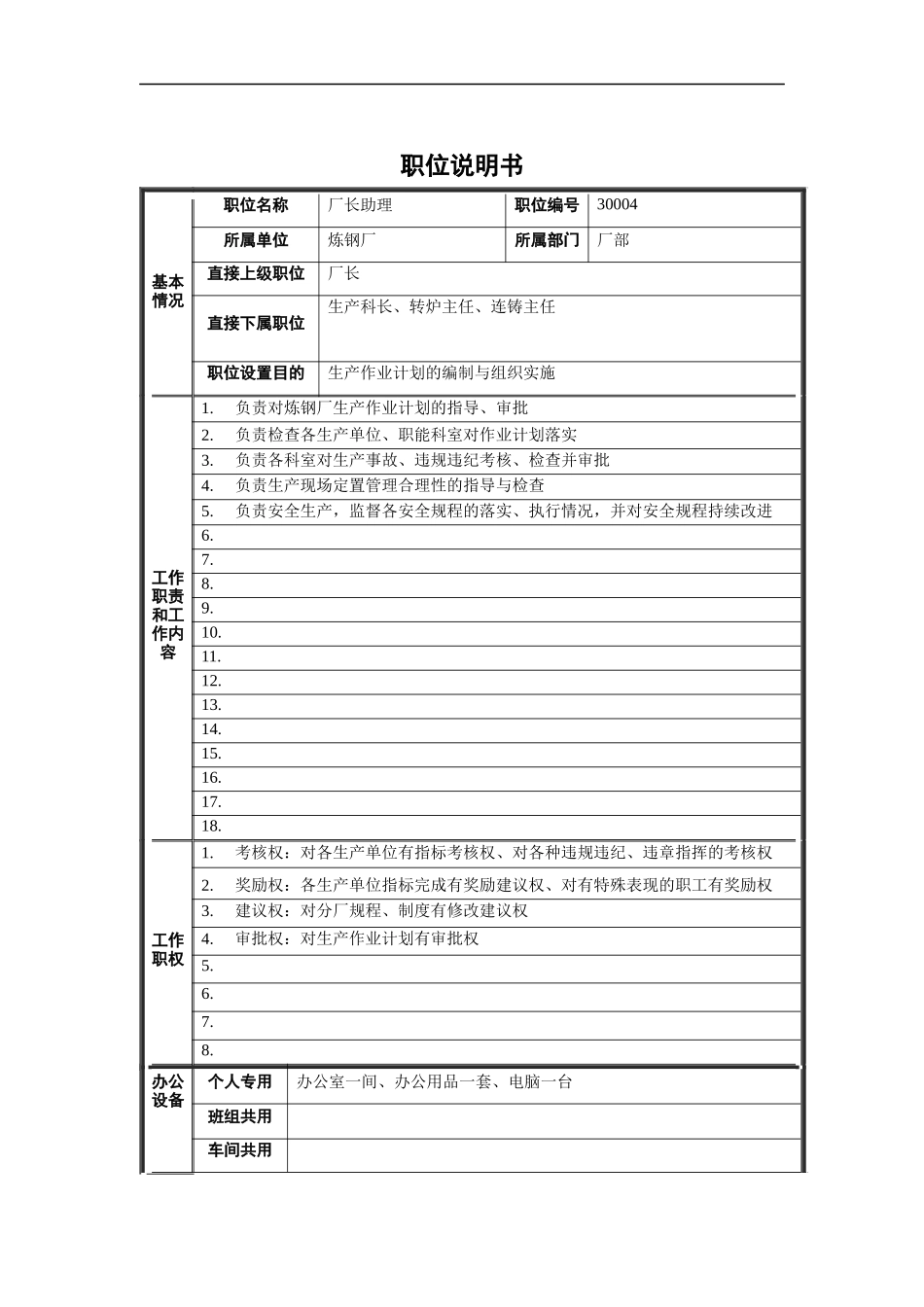 厂长助理（生产）职位说明书_第1页