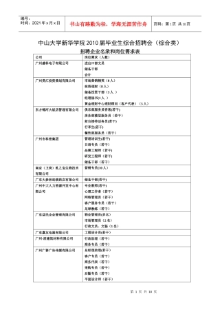 中山大学新华学院XXXX届毕业生综合招聘会doc-中山大