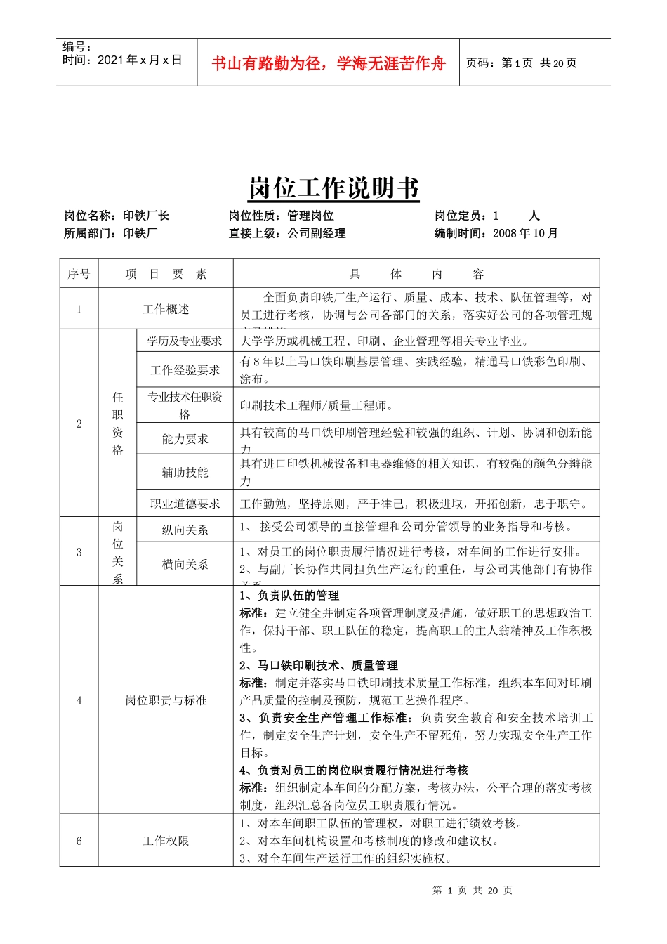 制罐印铁厂管理与操作岗位说明书全套_第2页