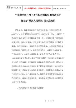 中国对网络环境下著作权和商标权的司法保护