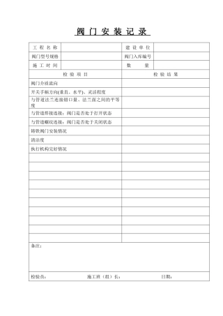 压力管道安装质量记录表汇编