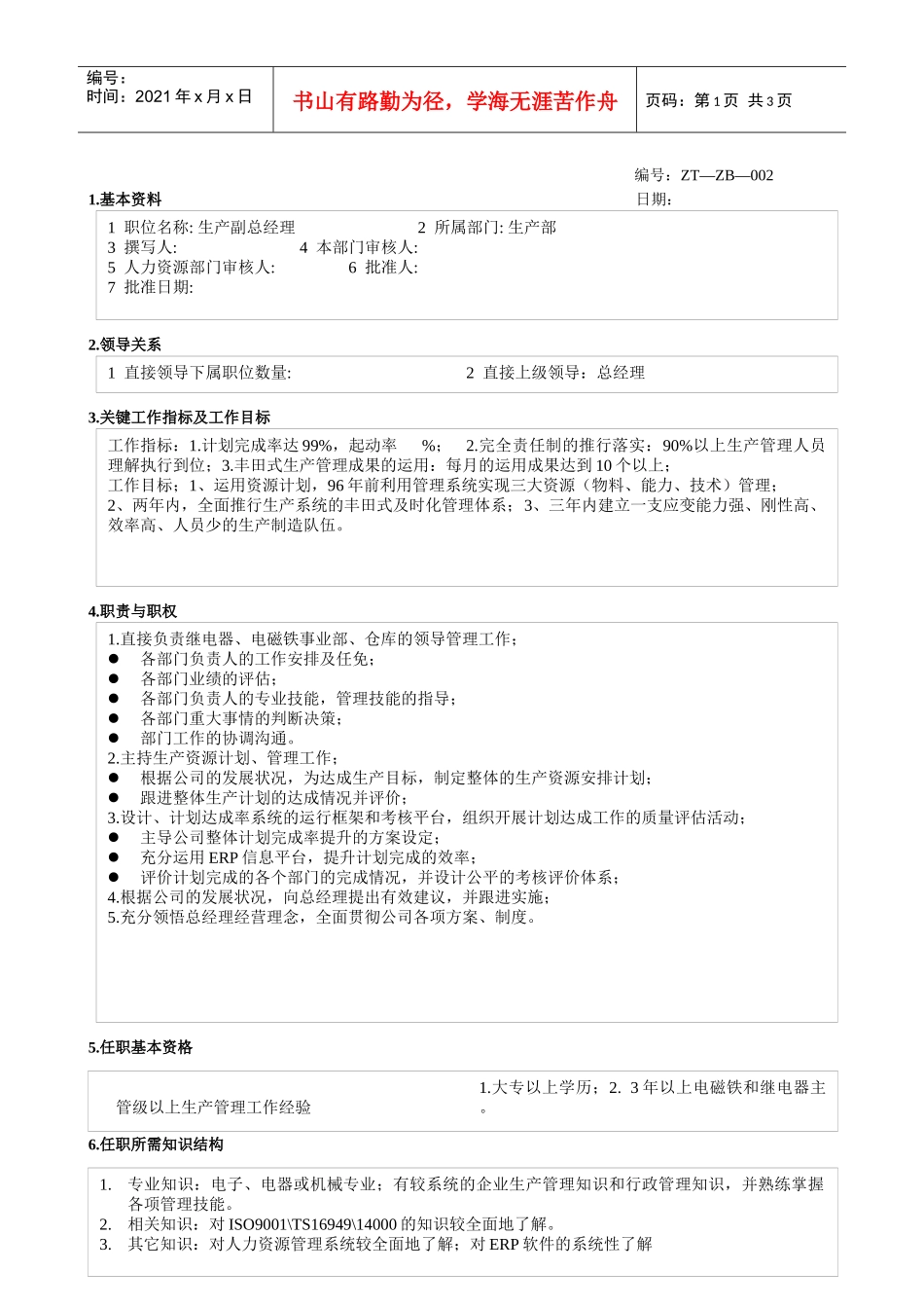 常务副总经理职位说明书_第1页