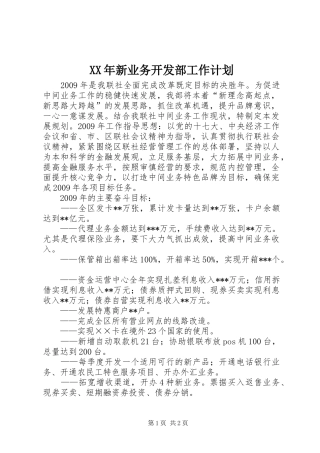 XX年新业务开发部工作计划