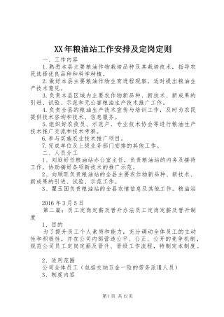 XX年粮油站工作安排及定岗定则