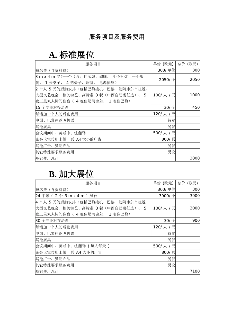 服务项目及服务费用_第1页