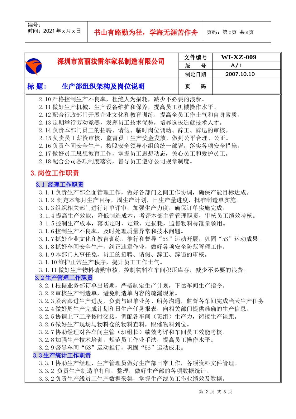 人力资源-2022WI-XZ-009生产部岗位作业指导_第2页