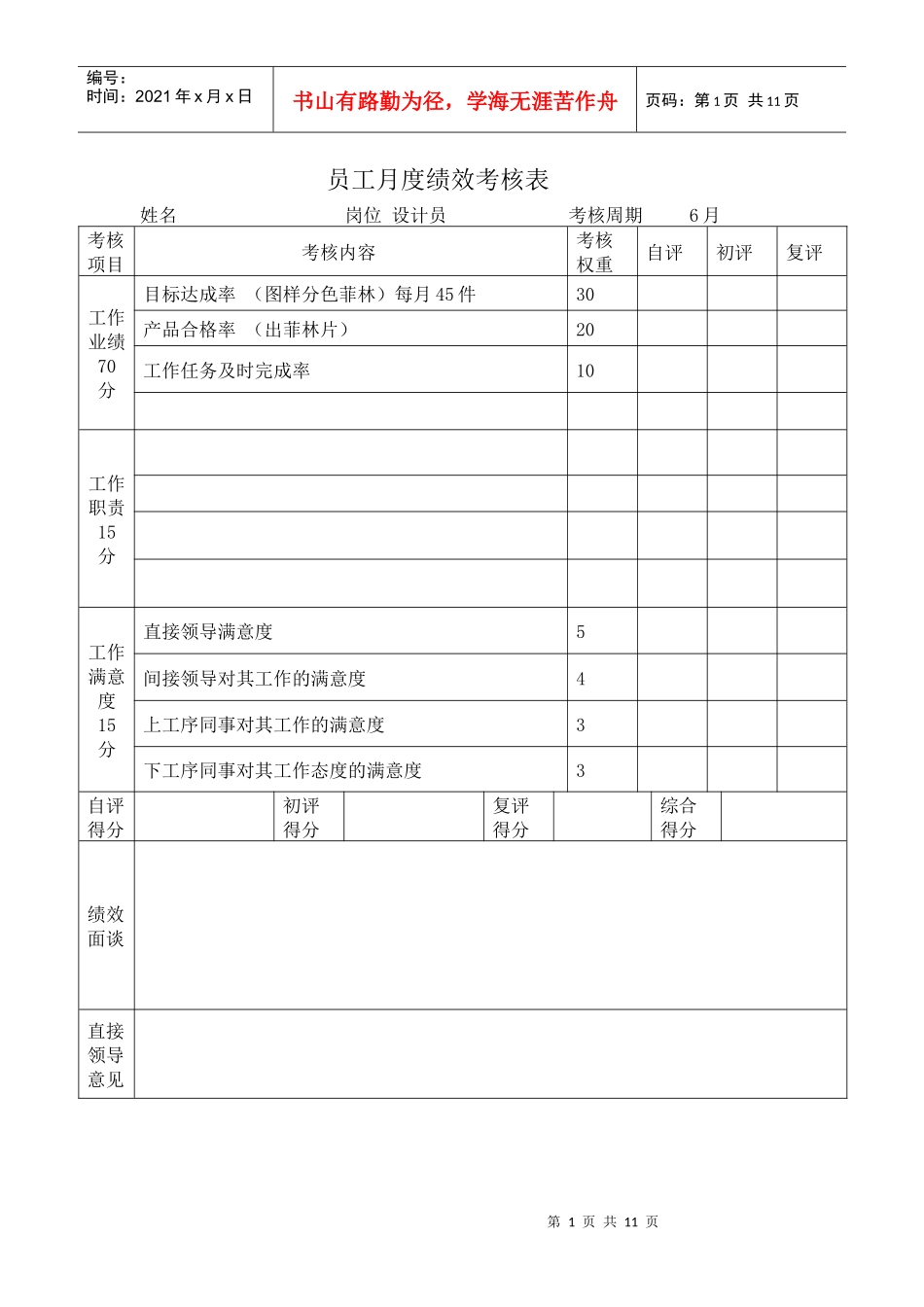 员工月度绩效考核表_第1页