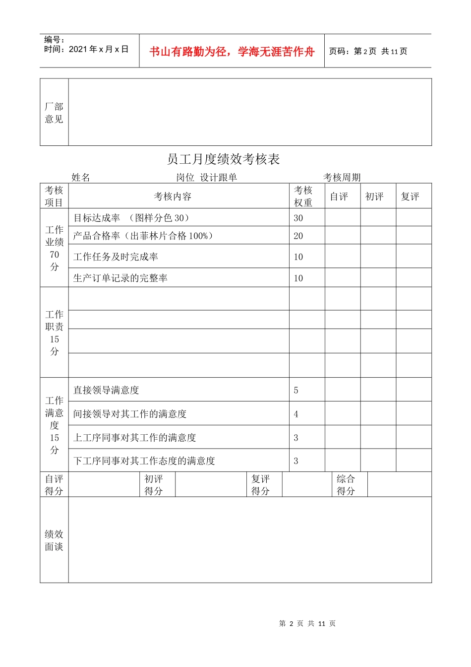 员工月度绩效考核表_第2页