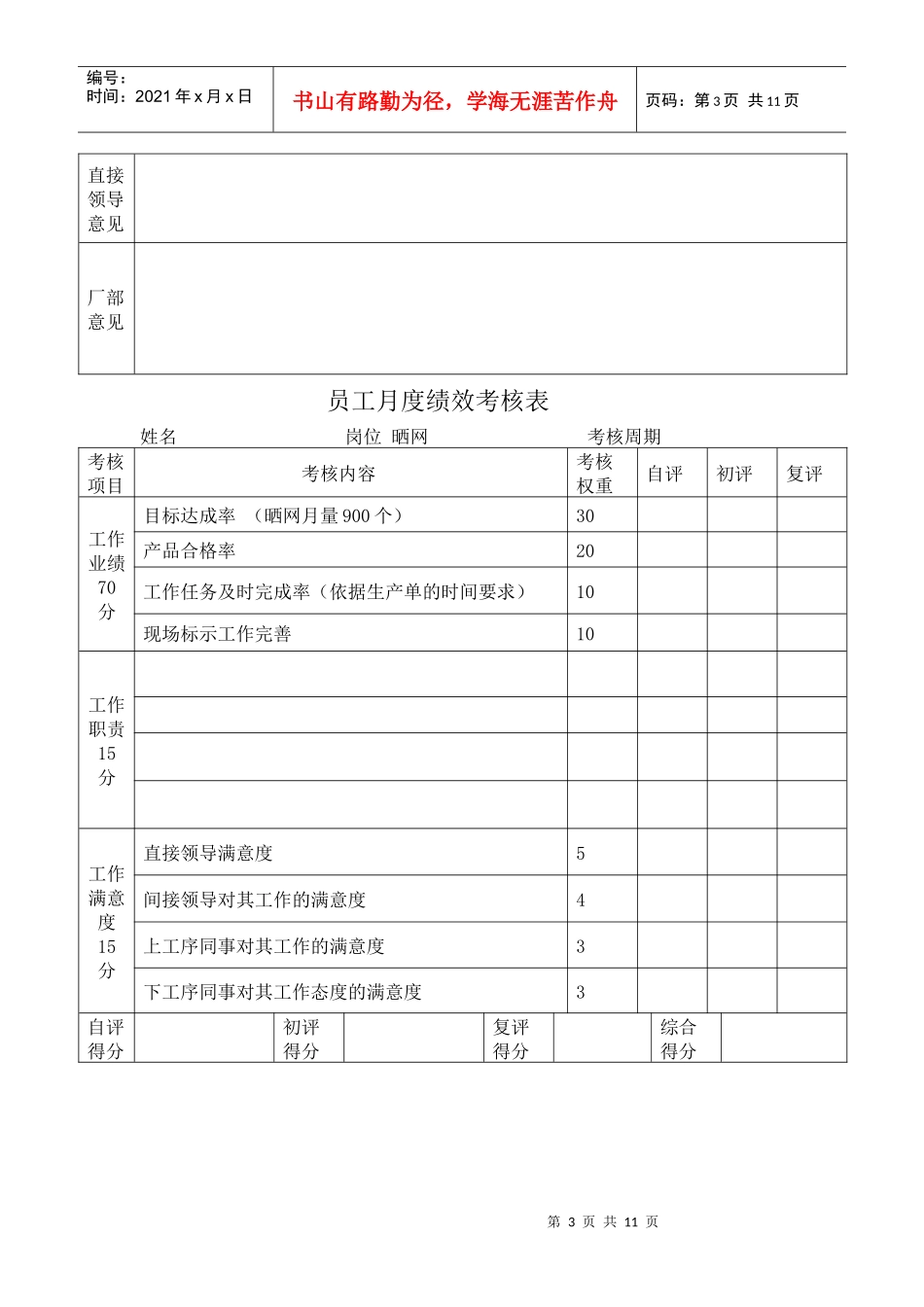 员工月度绩效考核表_第3页
