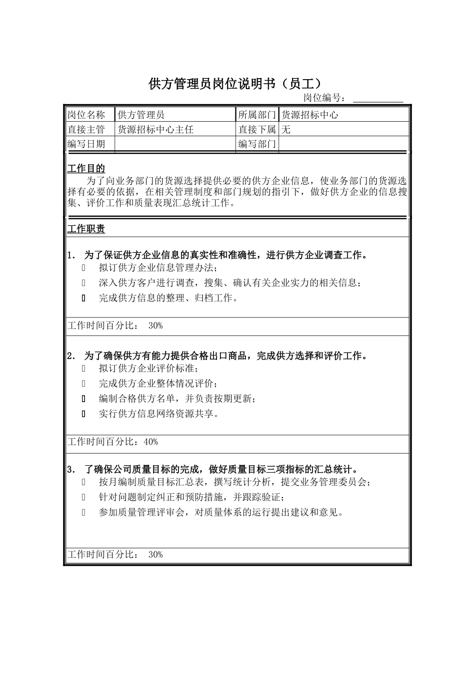 供方管理员岗位说明书_第1页