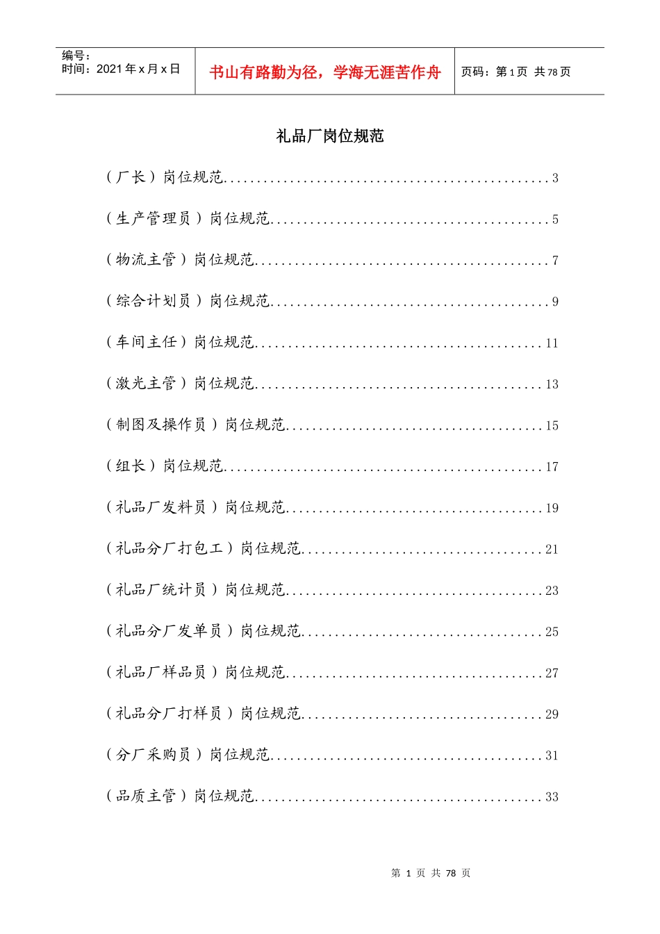 《某集团礼品厂岗位规范-职位说明书汇总》_第1页