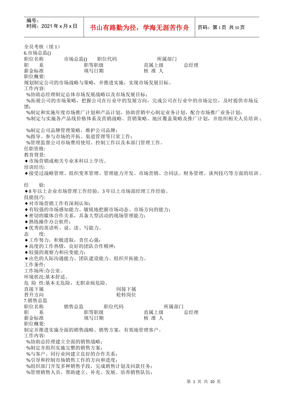 企业部门员工职位说明书大全_第1页