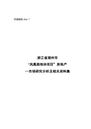 湖州市XX地块项目房地产市场研究分析及相关资料集