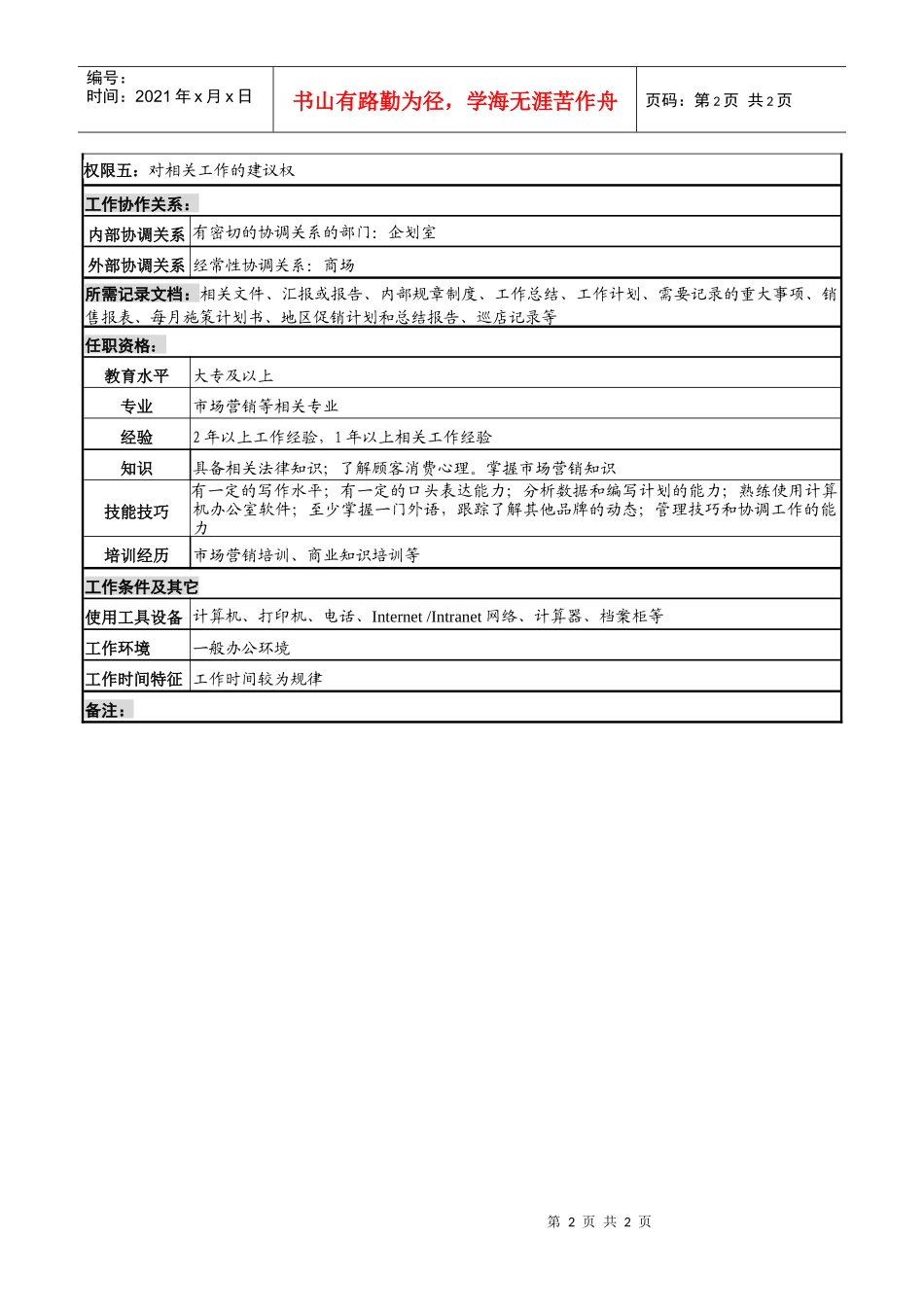 化妆品公司施策担当岗岗位说明书_第2页