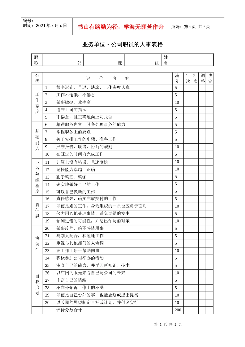 人力资源-2022223业务单位公司职员的人事表格_第1页