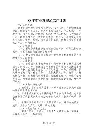 XX年药业发展局工作计划