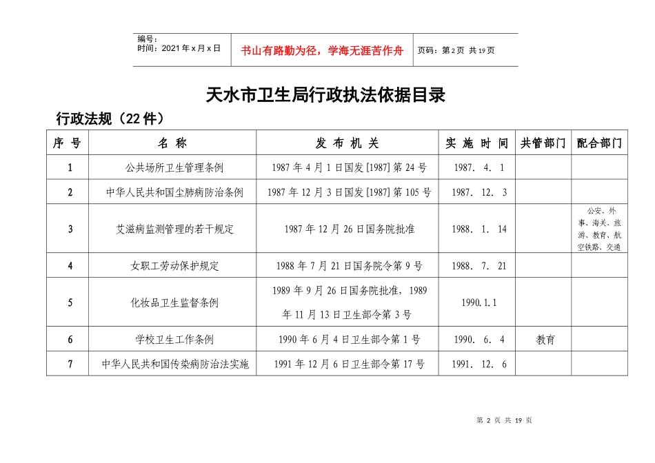 天水市卫生局行政执法依据目录_第2页