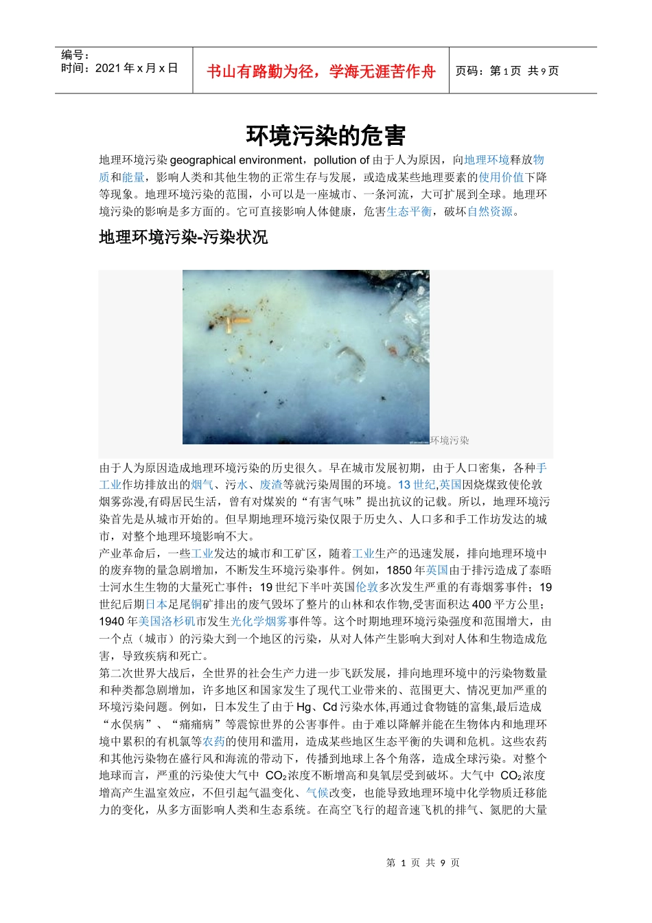 化学与社会-环境污染带来的危害_第1页
