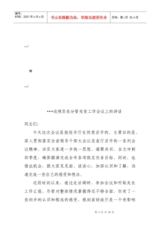 巡视员在分管处室工作会议上的讲话