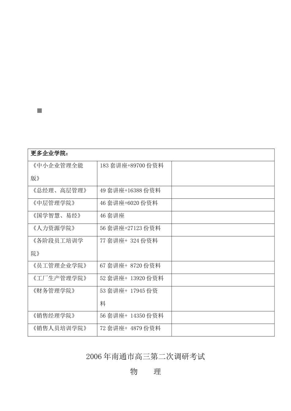 高三物理第二次调研考试_第1页