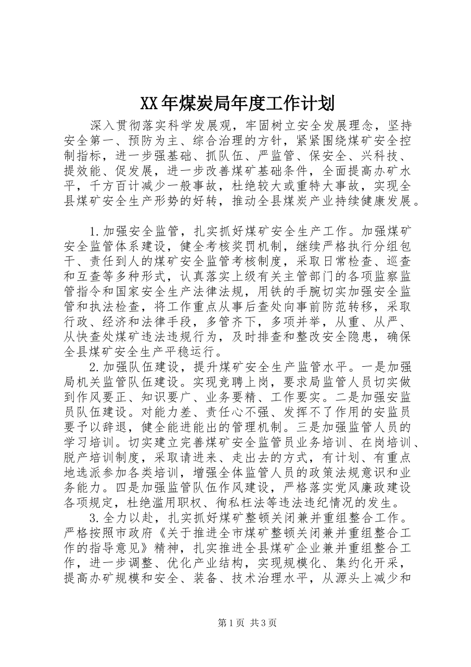XX年煤炭局年度工作计划_第1页