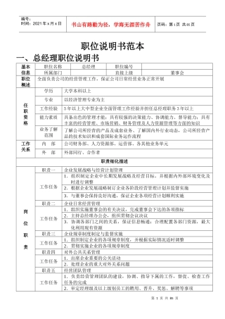 人力资源职位说明书范本