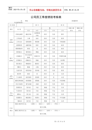 公司员工季度绩效考核表