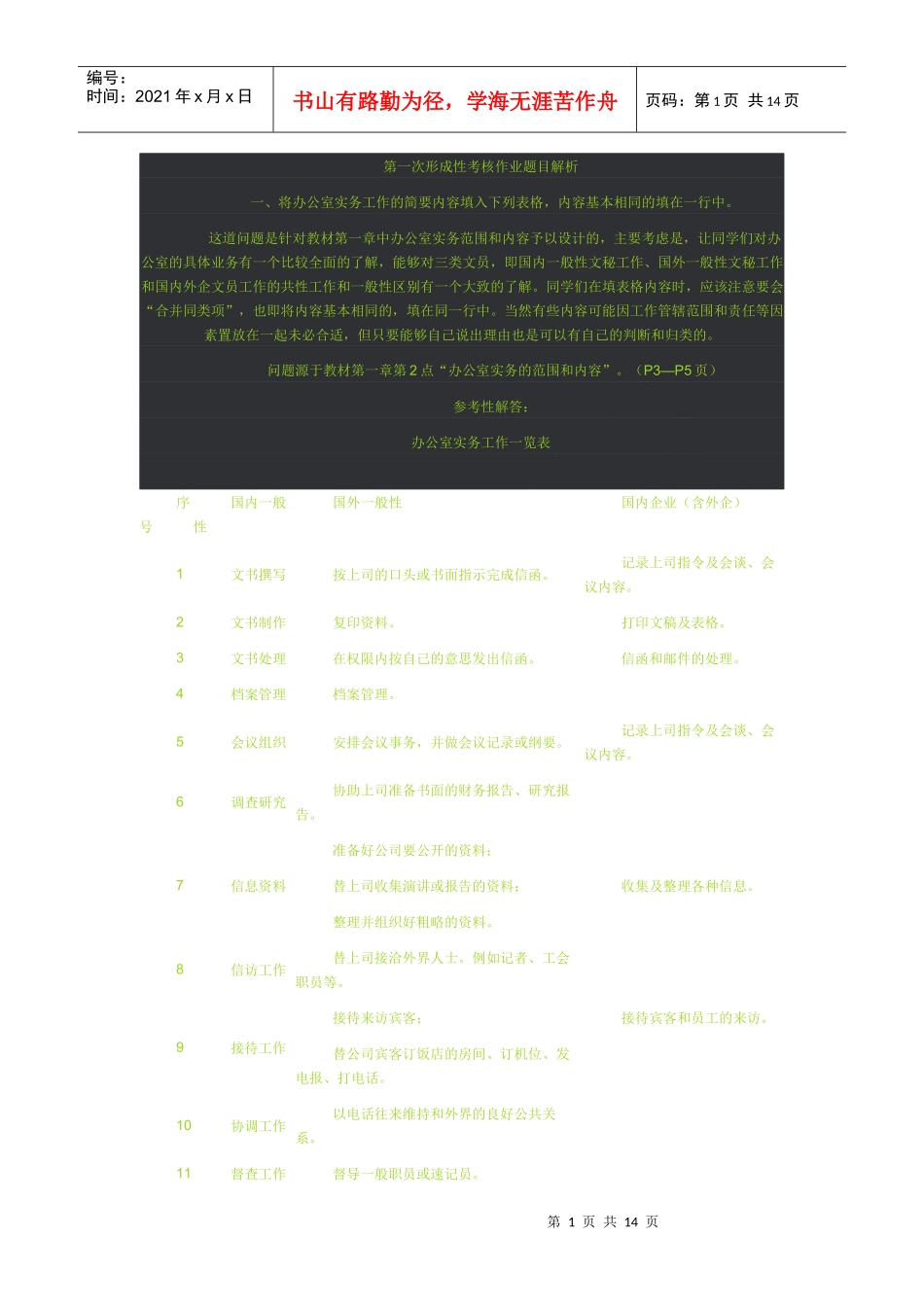 办公室形成性考核作业题目解析_第1页