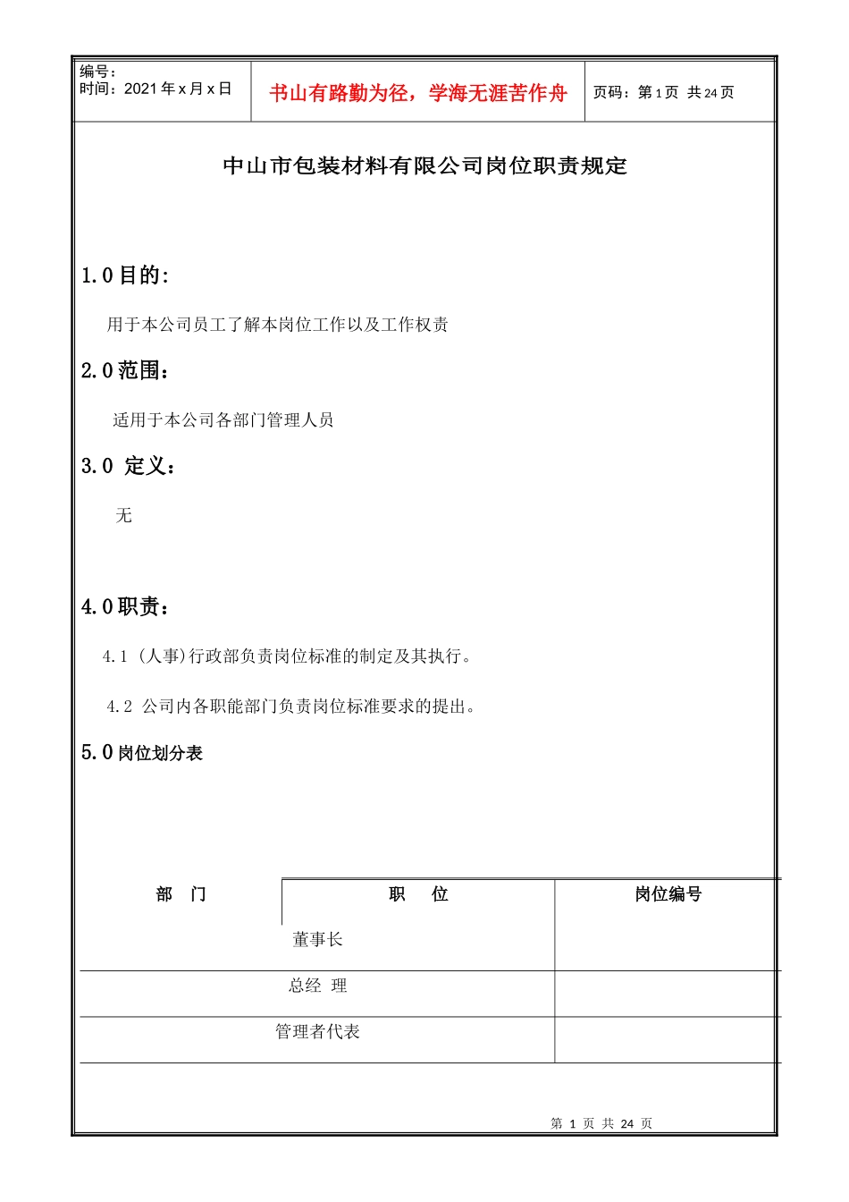 中山市某公司岗位职责规定_第1页