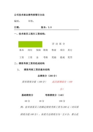 某公司技术部业绩考核暂行办法