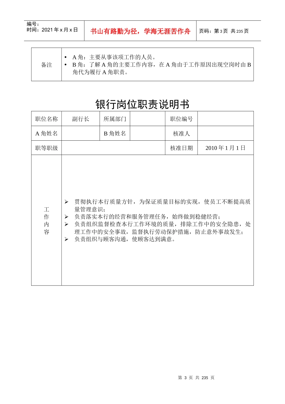 商业银行全员岗位职责说明书汇总_第3页