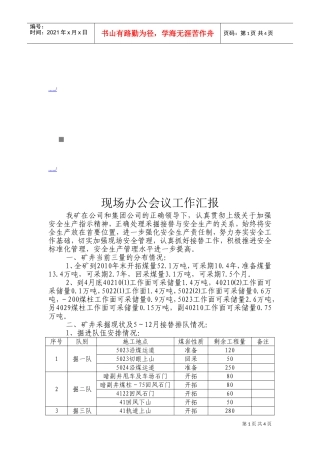 公司现场办公会议工作汇报