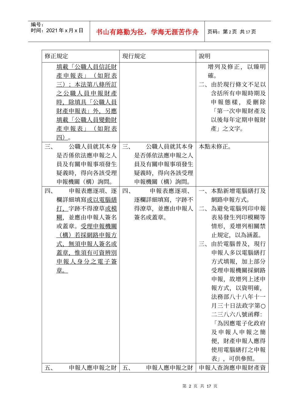 公职人员财产申报表填表说明修正草案对照表_第2页
