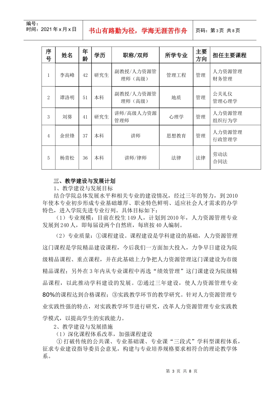 人力资源管理专业建设规划_第3页