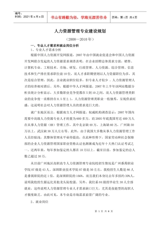 人力资源管理专业建设规划
